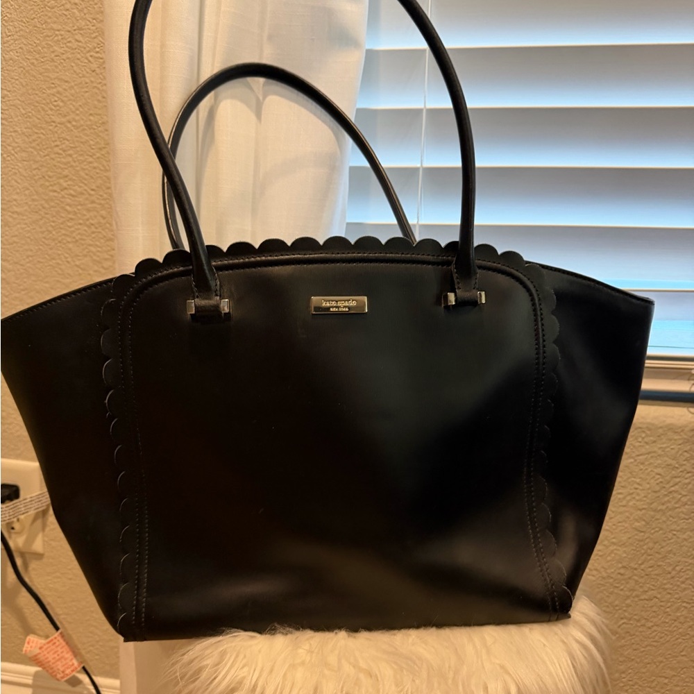 Kate Spade Black Maxine Scalloped Leather Tote